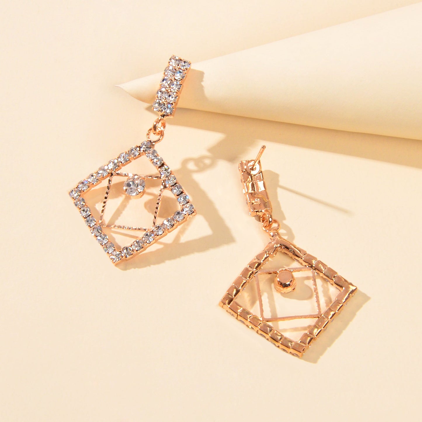 Anniversary Wedding Jewelry Luxury Full Rhinestone Square Dangle Bridal Earrings