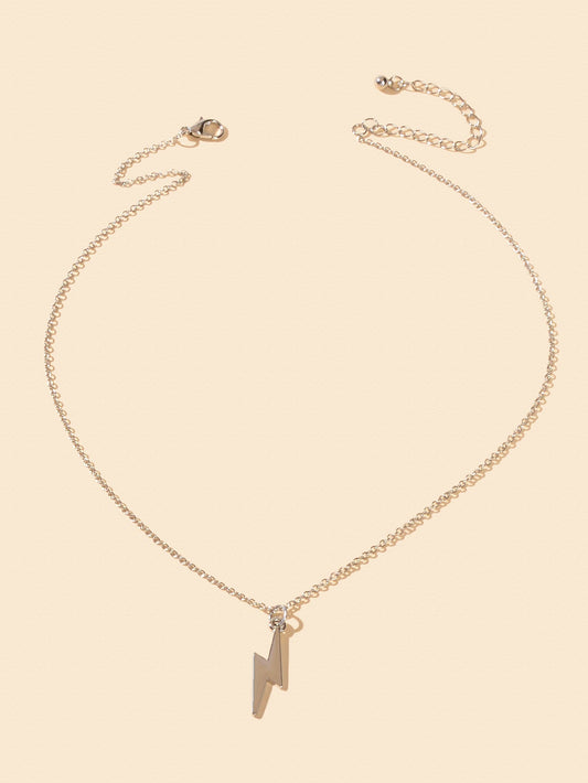 Gold Color Lightning Bolt Flash Charm Necklace Thunder Pendant Chain Collar Gift