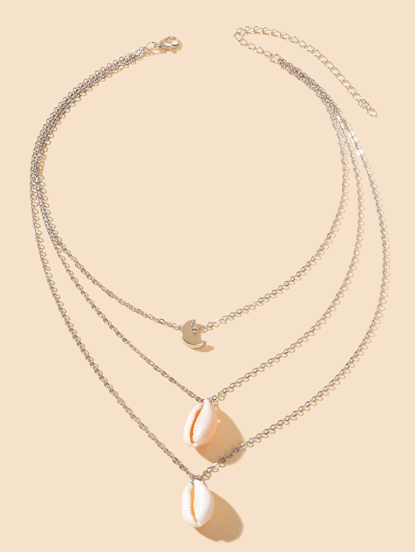 Boho Chic Choker Silver Multilayer Chain Moon Shell Pendant Necklace for Holiday