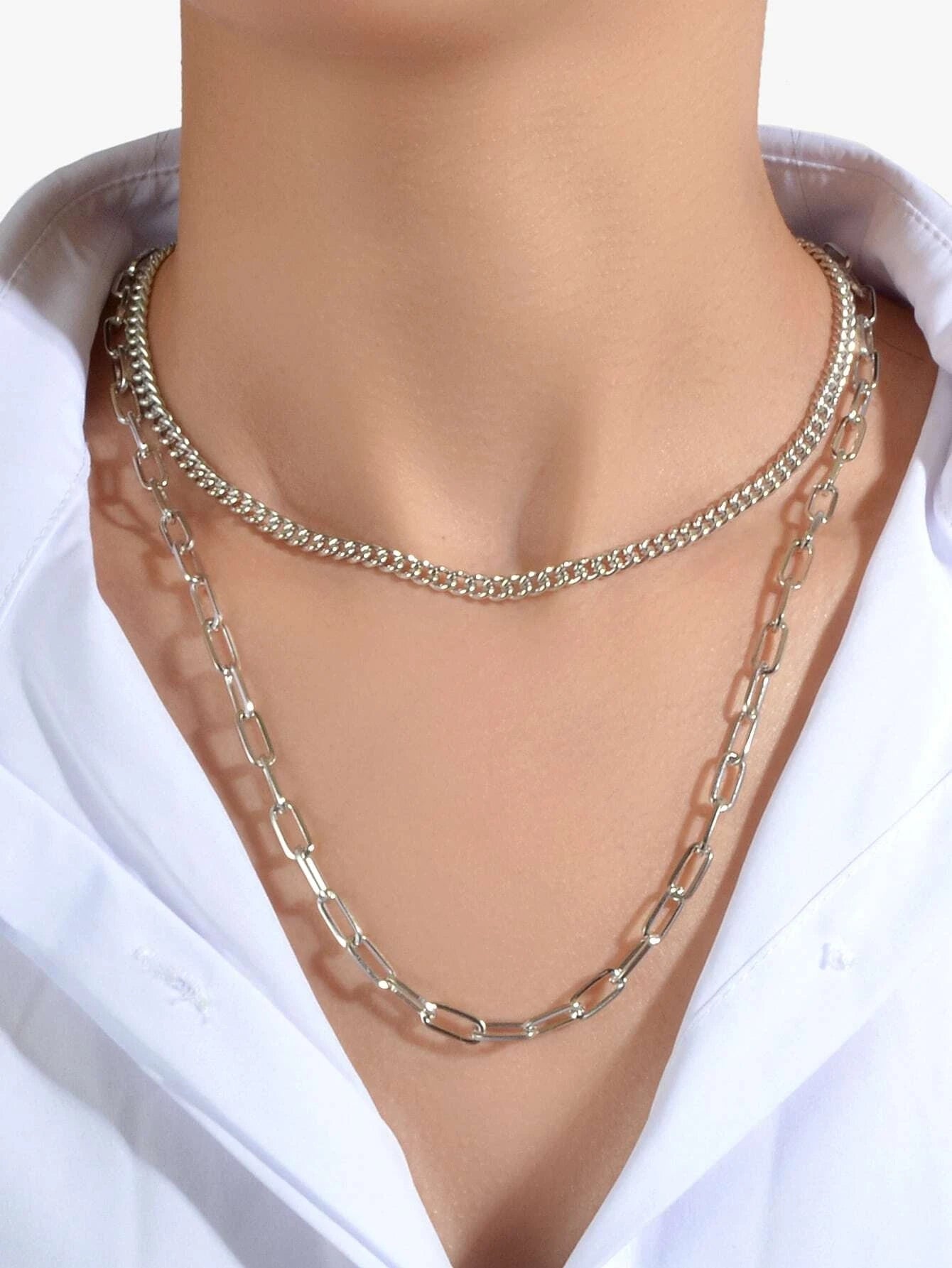 AU Stock 2pcs Chunky Link Chain Statement Layered Necklace Punk Rock Accessories