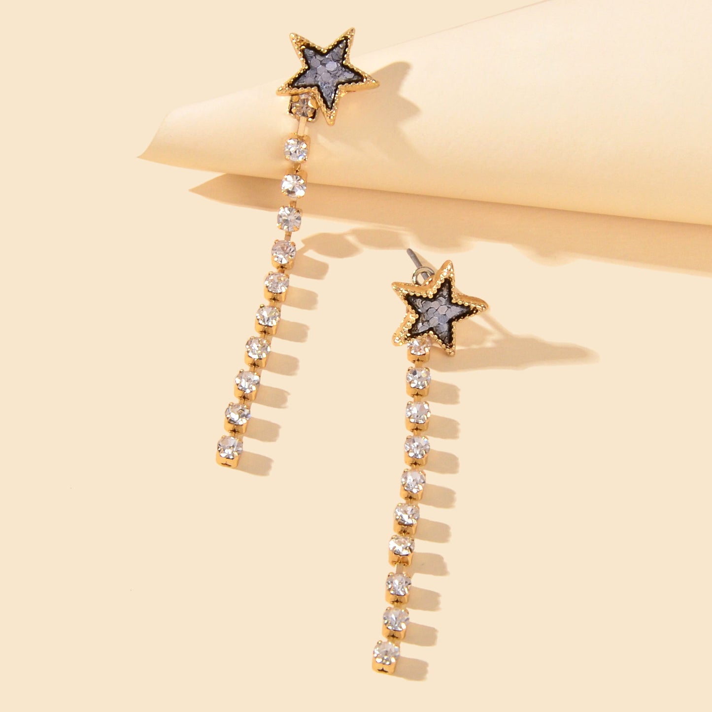 Designer Jewellery Rhinstone Long Chain Sequins Heart Star Earrings Ear Jacket