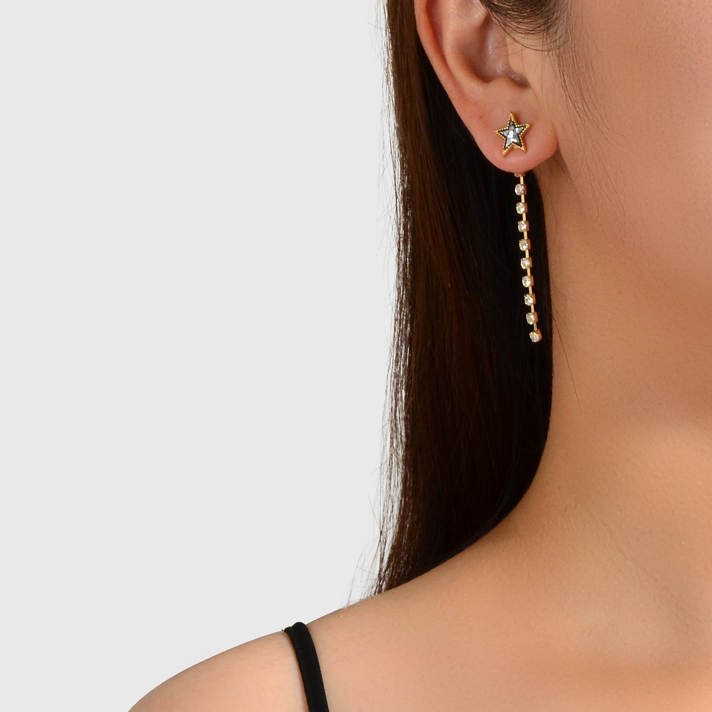 Designer Jewellery Rhinstone Long Chain Sequins Heart Star Earrings Ear Jacket