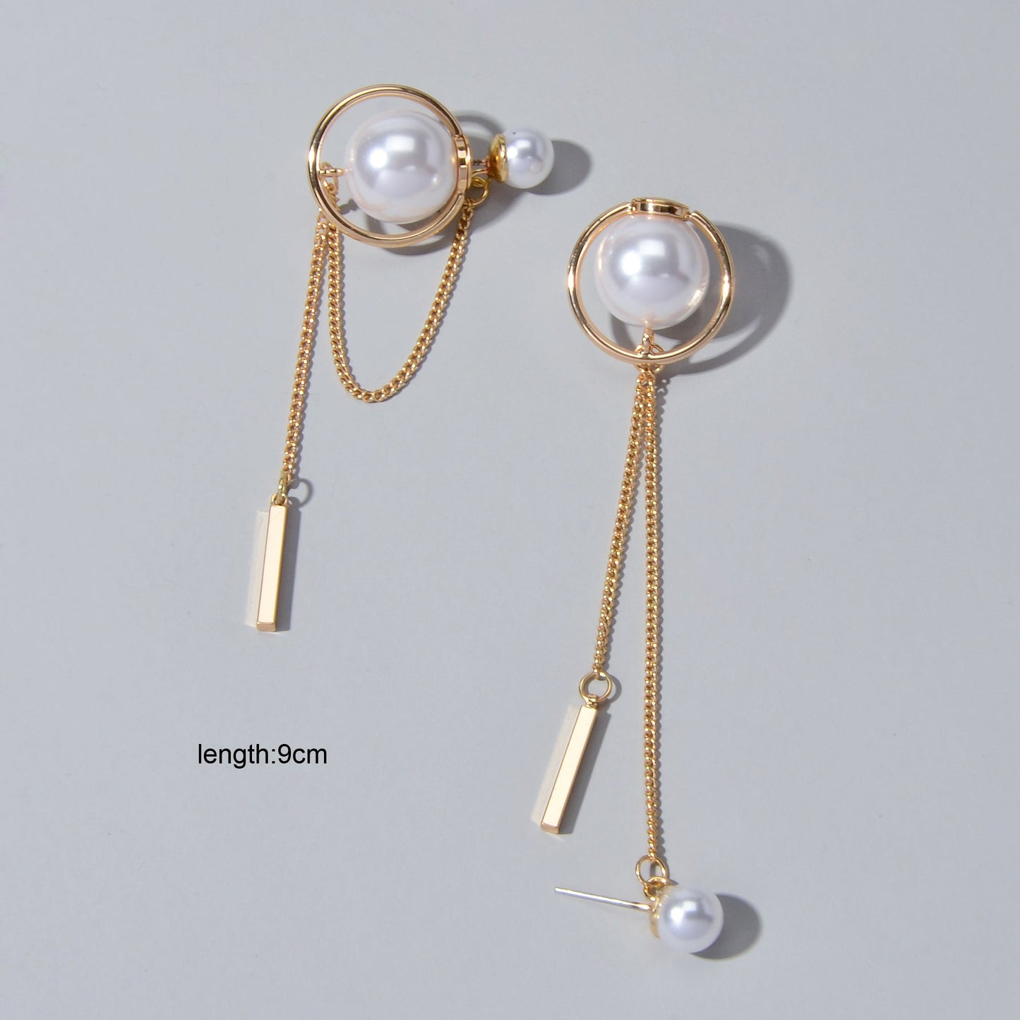 Retro Textured Jewellery Circle Chain Bar Charm Pearl Stud Earrings Ear Jacket