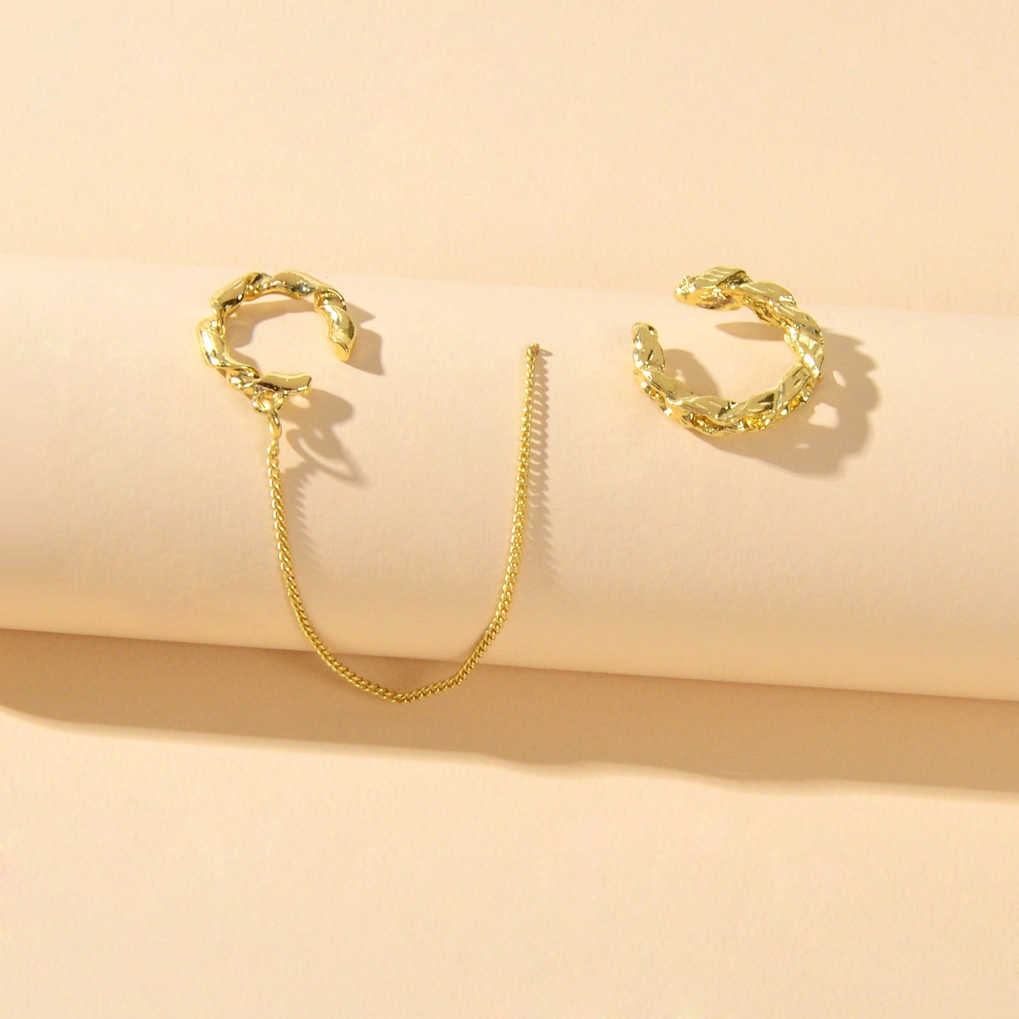 2 pcs Cartilage Jewellery Gold Chain Cuff Earrings Stud Punk Statement Ear Cuff